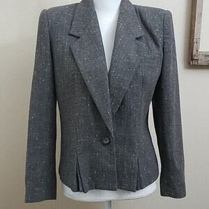 80s SASSON fitted blazer gray tweed‎ M career pleated jacket classic basic